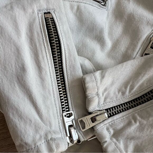 ALLSAINTS Morgan Biker Jacket In White Denim Size 2 - Picture 10 of 11